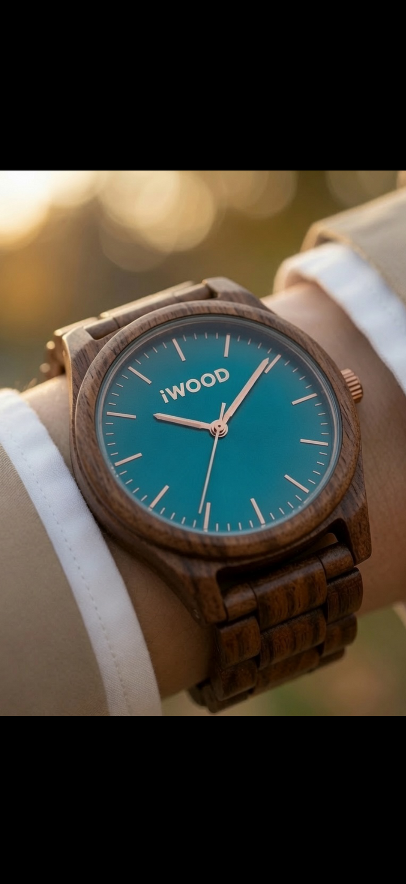 Iwood Echtholz Wallnuss Herrenuhr mit Schweizer Quarzwerk