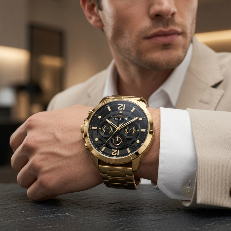 Tommy Hilfiger Luca 1710511 Multifunktions - Herrenuhr - Goldfarben/ Schwarzes Ziffernblatt